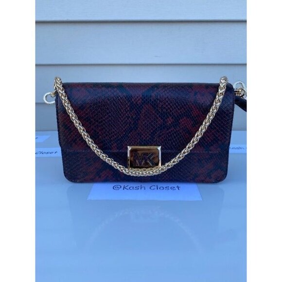 Michael Kors shoulder bag sonia medium snake print leather crossbody bag merlot - Picture 1 of 8